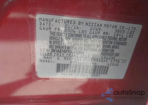 2016 Nissan Sentra Fe+ S/S/Sl/Sr/Sv z USA, uszkodzony, nr VIN 3N1AB7AP7GL643884